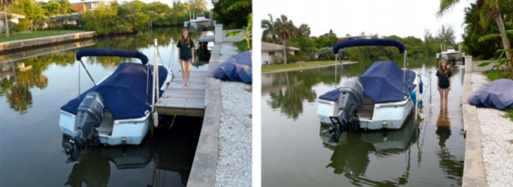 Image of water levels in the 2012 King Tide at Bayou Louise at Siesta Key.