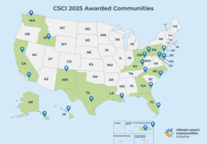 map of U.S. with grant cities marked