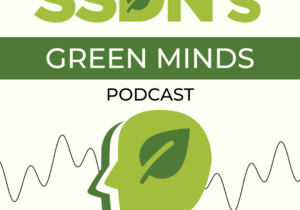 Square Green Minds podcast logo with head with leaf inside and squiggly line behind