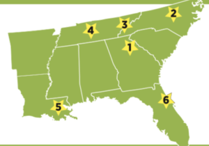 Map of the Southeast Sustainable Communities Fund (SSCF) grantees